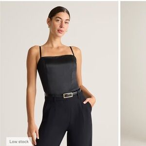 Quince Silk Square Neck Cami - Black